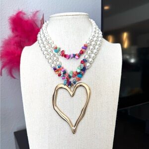 Gold Heart Pendant Pearl Necklace